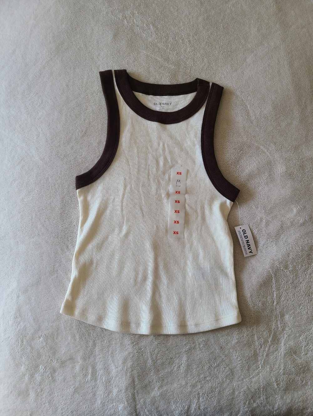 NWT Old Navy Cream Ribbed Tank with Brown Trim Size XS